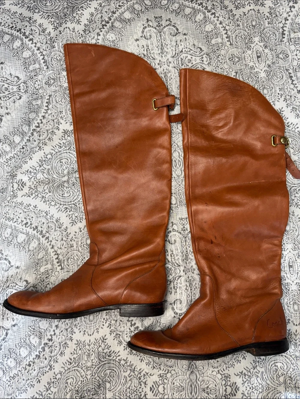 Women’s Tall Coach Leather Riding Boots - Cognac Brown - Size 8